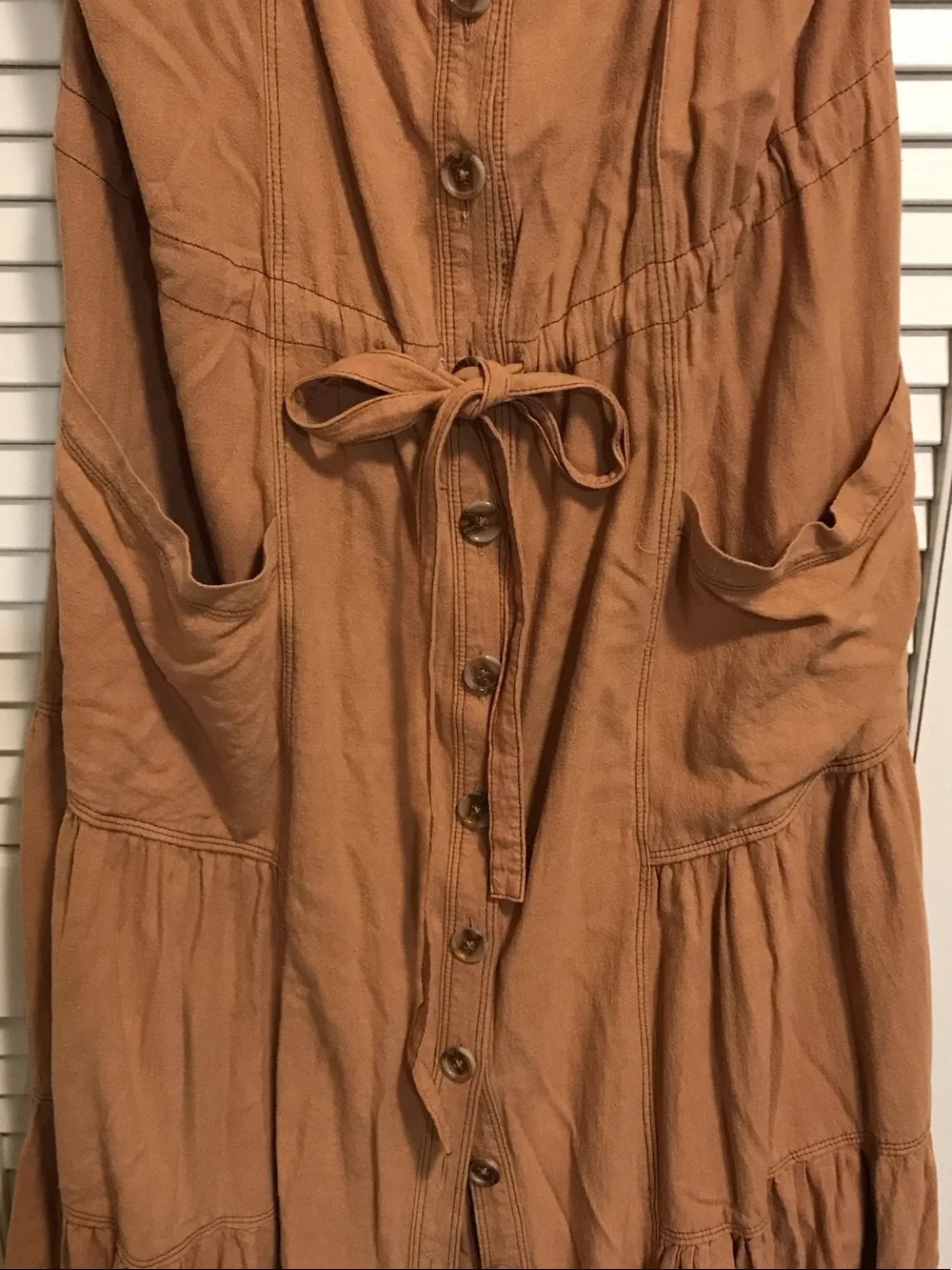NWT Free People Caramel Button-Front Maxi Jumper Dress w Pockets -Lg